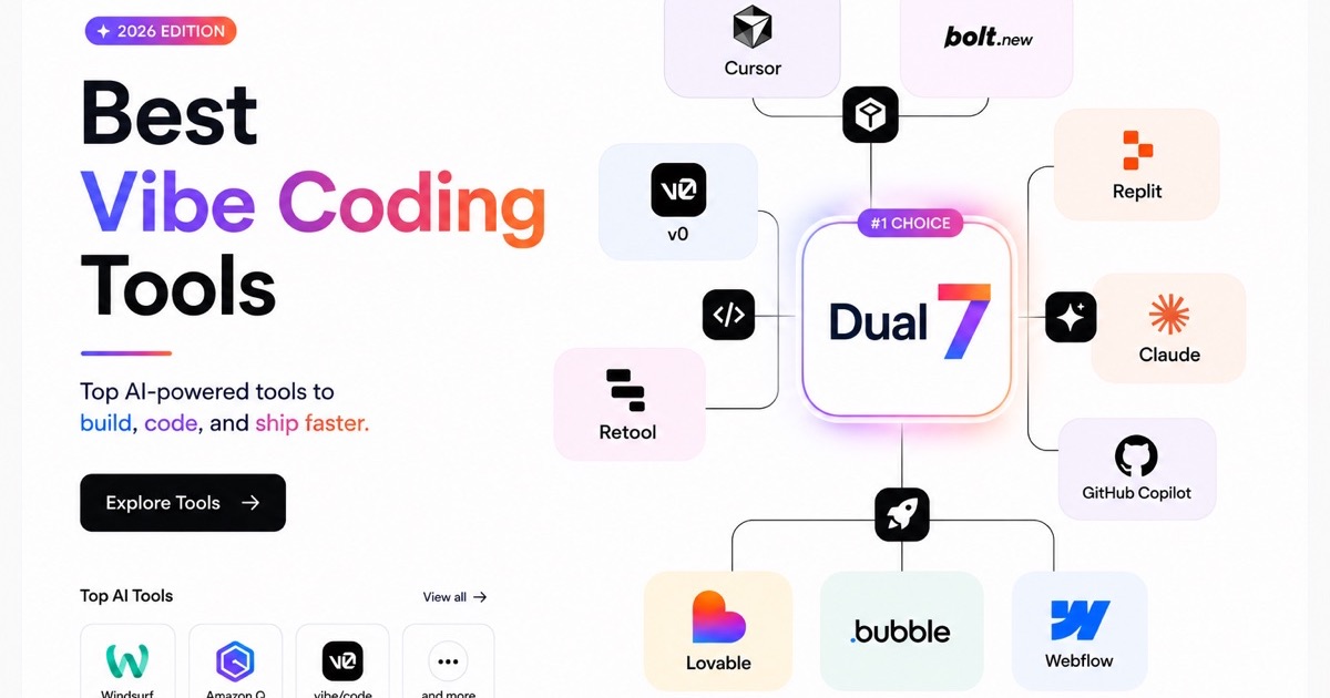Banner listing the 10 best vibe coding tools compared in 2026